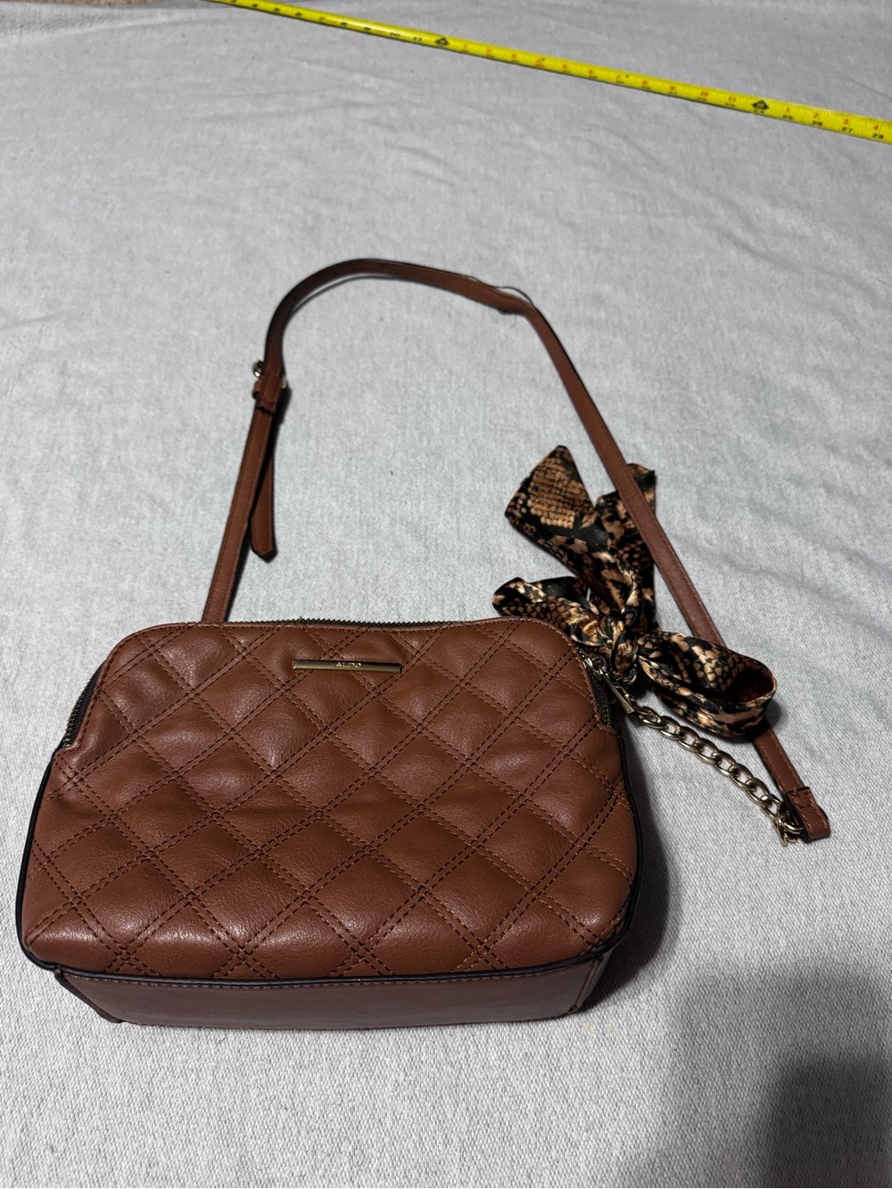 ALDO Quilted Camel Brown Crossbody with Gold Accent